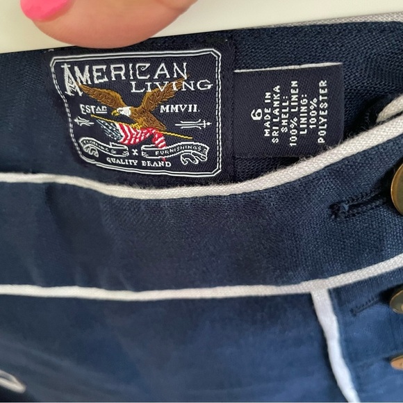 American Living woman’s linen nautical pants size 6 marine wide leg ankle pant - Picture 8 of 10